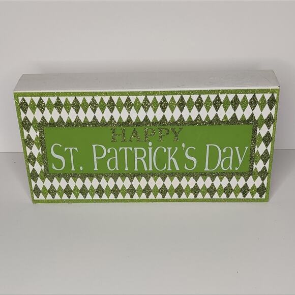 Collections‎ Green Glitter Happy St. Patrick's Day Wooden Tabletop Decor Sign - Picture 9 of 12